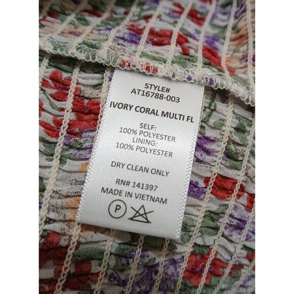 Astr womens large cropped green red smocked cross front ditsy Flora shirt top - Picture 7 of 8